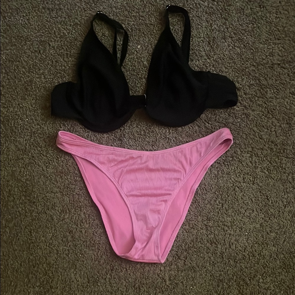SHEIN Black and Pink Classic Bikini Set